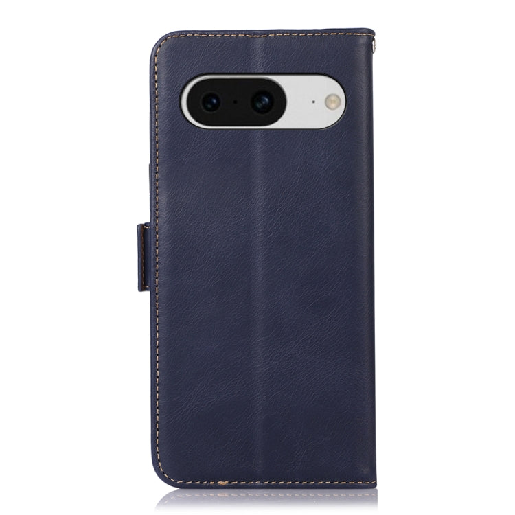 For Google Pixel 8 Crazy Horse Top Layer Cowhide Leather Phone Case(Blue) - Google Cases by buy2fix | Online Shopping UK | buy2fix