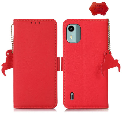 For Nokia C12 4G Side-Magnetic TJ Genuine Leather RFID Phone Case(Red) - Honor Cases by buy2fix | Online Shopping UK | buy2fix