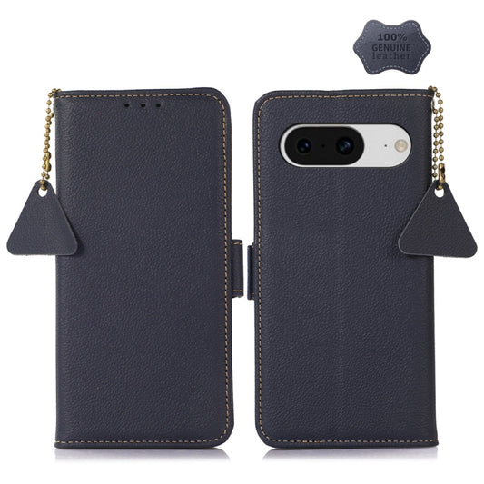 For Google Pixel 8 Side-Magnetic TJ Genuine Leather RFID Phone Case(Blue) - Google Cases by buy2fix | Online Shopping UK | buy2fix