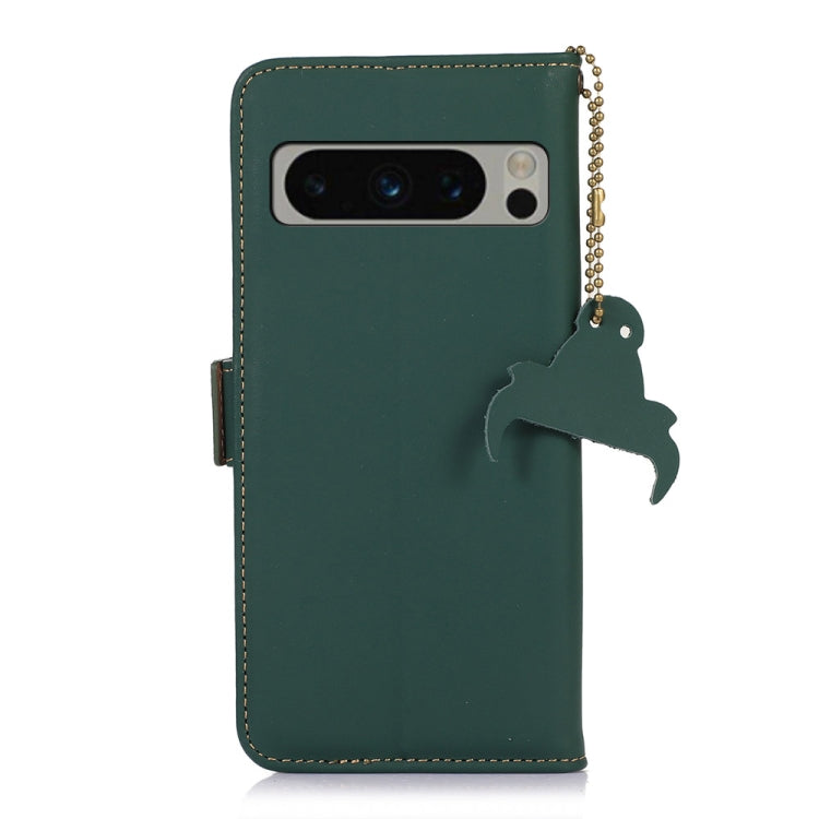 For Google Pixel 8 Pro Genuine Leather Magnetic RFID Leather Phone Case(Green) - Google Cases by buy2fix | Online Shopping UK | buy2fix