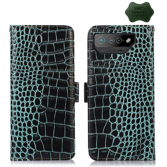 For Asus ROG Phone 7 Crocodile Top Layer Cowhide Leather Phone Case(Green) - ASUS Cases by buy2fix | Online Shopping UK | buy2fix