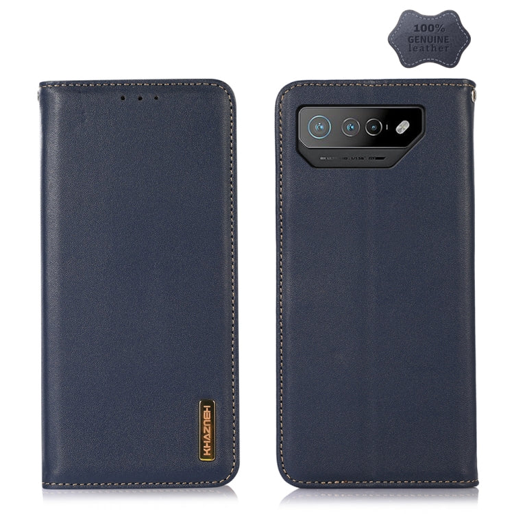 For Asus ROG Phone 7 KHAZNEH Nappa Top Layer Cowhide Leather Phone Case(Blue) - ASUS Cases by buy2fix | Online Shopping UK | buy2fix
