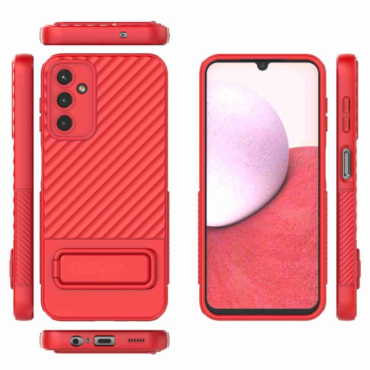 For Samsung Galaxy A14 5G Wavy Texture TPU Phone Case with Lens Film(Red) - Galaxy Phone Cases by buy2fix | Online Shopping UK | buy2fix