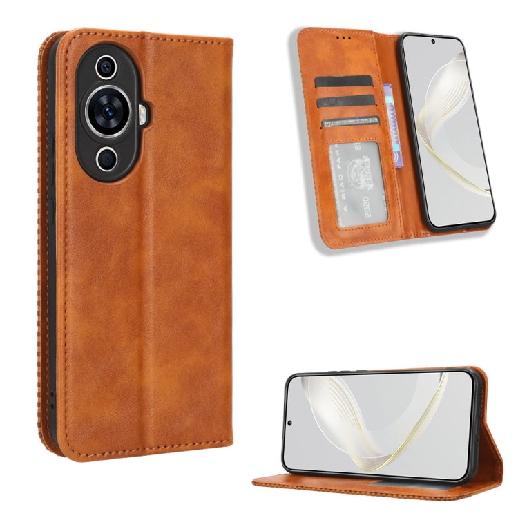 For Huawei nova 11 Pro Magnetic Buckle Retro Texture Leather Phone Case(Brown) - Huawei Cases by buy2fix | Online Shopping UK | buy2fix