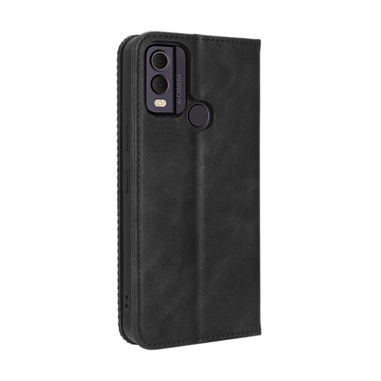 For Nokia C22 Magnetic Buckle Retro Texture Leather Phone Case(Black) - Nokia Cases by buy2fix | Online Shopping UK | buy2fix