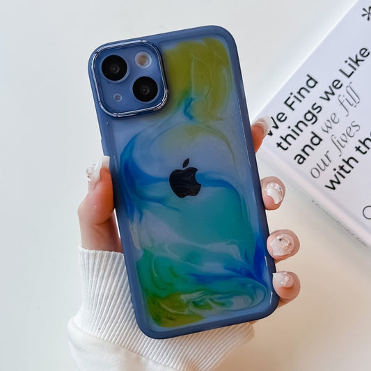 For iPhone 13 Oil Painting Electroplating TPU Phone Case(Blue) - iPhone 13 Cases by buy2fix | Online Shopping UK | buy2fix