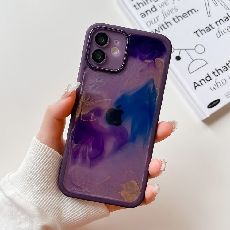 For iPhone 12 Oil Painting Electroplating TPU Phone Case(Purple) - iPhone 12 / 12 Pro Cases by buy2fix | Online Shopping UK | buy2fix