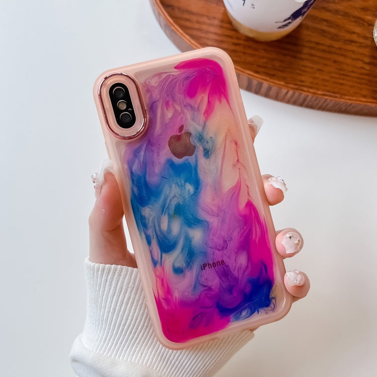 For iPhone X / XS Oil Painting Electroplating TPU Phone Case(Pink) - More iPhone Cases by buy2fix | Online Shopping UK | buy2fix