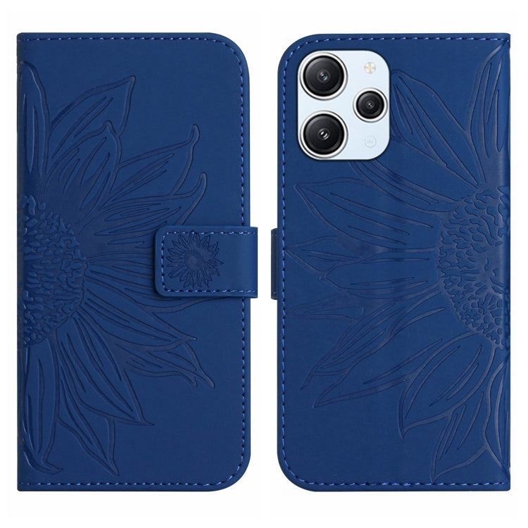 For Xiaomi Redmi 12 4G Global Skin Feel Sun Flower Embossed Flip Leather Phone Case with Lanyard(Dark Blue) - Xiaomi Cases by buy2fix | Online Shopping UK | buy2fix