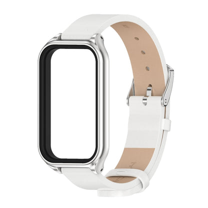 For Xiaomi Smart Band 8 Active / Redmi Band 2 Mijobs Metal Shell Microfiber PU Leather Watch Band(White Silver) - Watch Bands by MIJOBS | Online Shopping UK | buy2fix