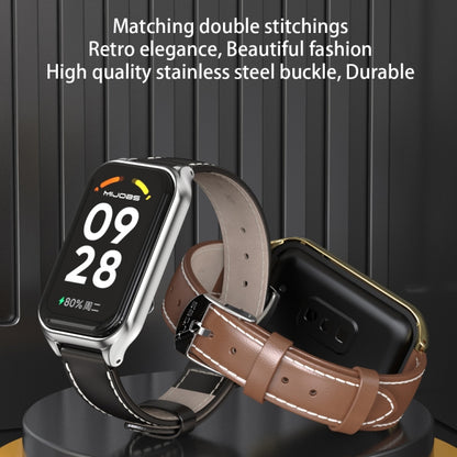 For Xiaomi Smart Band 8 Active / Redmi Band 2 Mijobs Metal Shell Microfiber PU Leather Watch Band(White Silver) - Watch Bands by MIJOBS | Online Shopping UK | buy2fix