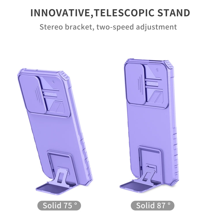 For Samsung Galaxy S22+ 5G Stereoscopic Holder Sliding Camshield Phone Case(Purple) - Galaxy S22+ 5G Cases by buy2fix | Online Shopping UK | buy2fix