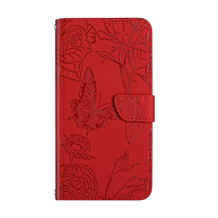 For Huawei P60 Pro HT03 Skin Feel Butterfly Embossed Flip Leather Phone Case(Red) - Huawei Cases by buy2fix | Online Shopping UK | buy2fix