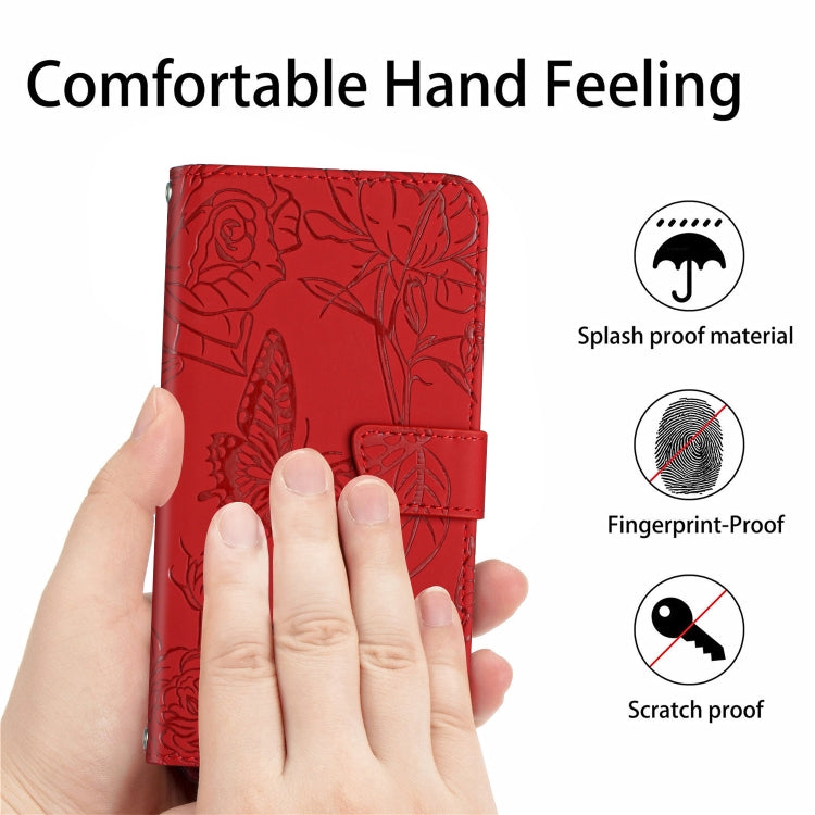 For Huawei P60 Pro HT03 Skin Feel Butterfly Embossed Flip Leather Phone Case(Red) - Huawei Cases by buy2fix | Online Shopping UK | buy2fix