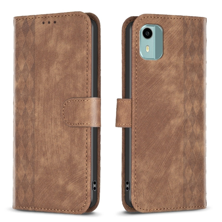 For Nokia C12 Plaid Embossed Leather Phone Case(Brown) - Nokia Cases by buy2fix | Online Shopping UK | buy2fix