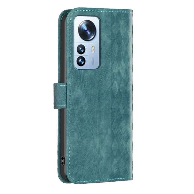 For Xiaomi 12 Pro Plaid Embossed Leather Phone Case(Green) - 12 Pro Cases by buy2fix | Online Shopping UK | buy2fix