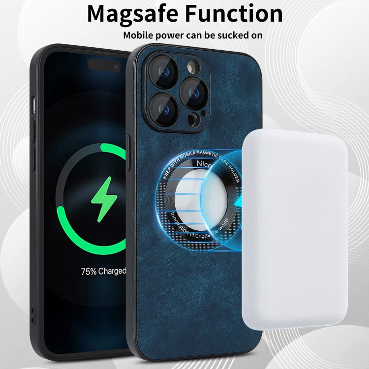 For iPhone 11 Pro Max Skin Feel Leather MagSafe Magnetic Phone Case(Blue) - iPhone 11 Pro Max Cases by buy2fix | Online Shopping UK | buy2fix