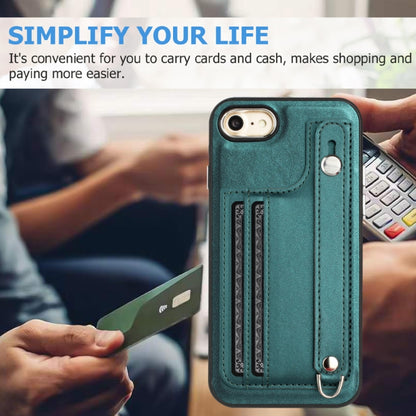 For iPhone SE 2022/SE 2020/6/7/8 Shockproof Leather Phone Case with Wrist Strap(Green) - iPhone SE 2022 / 2020 / 8 / 7 Cases by buy2fix | Online Shopping UK | buy2fix