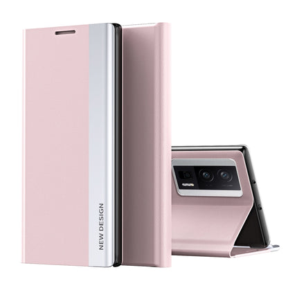 For Xiaomi Poco F5 Pro Side Side Electroplated Magnetic Leather Phone Case(Pink) - Xiaomi Cases by buy2fix | Online Shopping UK | buy2fix