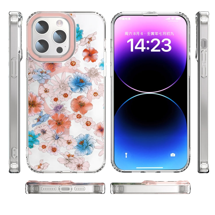 For iPhone 14 Pro MagSafe Magnetic TPU Phone Case(White Blue Flower) - iPhone 14 Pro Cases by buy2fix | Online Shopping UK | buy2fix