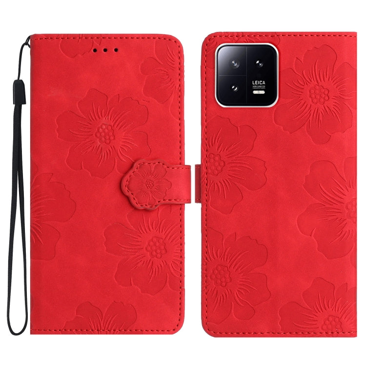 For Xiaomi 13 Pro Flower Embossing Pattern Leather Phone Case(Red) - 13 Pro Cases by buy2fix | Online Shopping UK | buy2fix