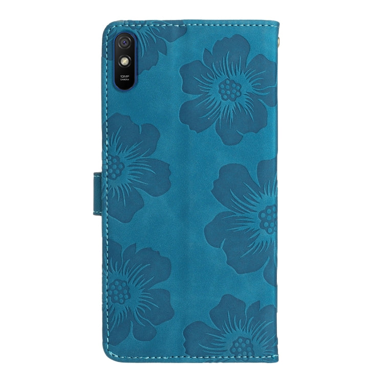 For Xiaomi Redmi 9A Flower Embossing Pattern Leather Phone Case(Blue) - Xiaomi Cases by buy2fix | Online Shopping UK | buy2fix