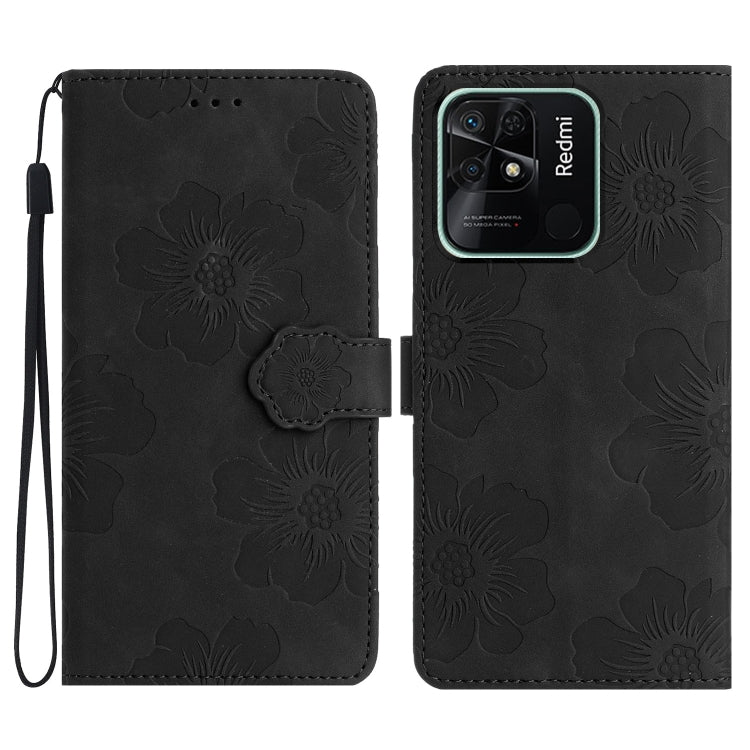 For Xiaomi Redmi 10C Flower Embossing Pattern Leather Phone Case(Black) - Xiaomi Cases by buy2fix | Online Shopping UK | buy2fix