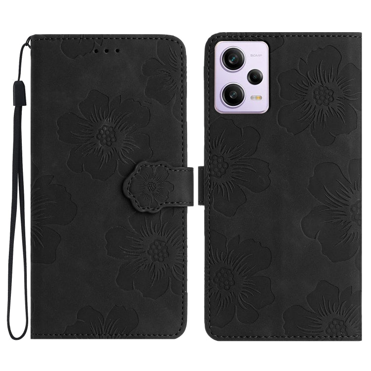 For Xiaomi Redmi Note 12 Pro 5G Flower Embossing Pattern Leather Phone Case(Black) - Note 12 Pro Cases by buy2fix | Online Shopping UK | buy2fix