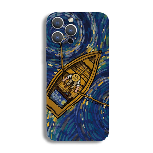 For iPhone 13 Precise Hole Oil Painting Pattern PC Phone Case(Boating) - iPhone 13 Cases by buy2fix | Online Shopping UK | buy2fix