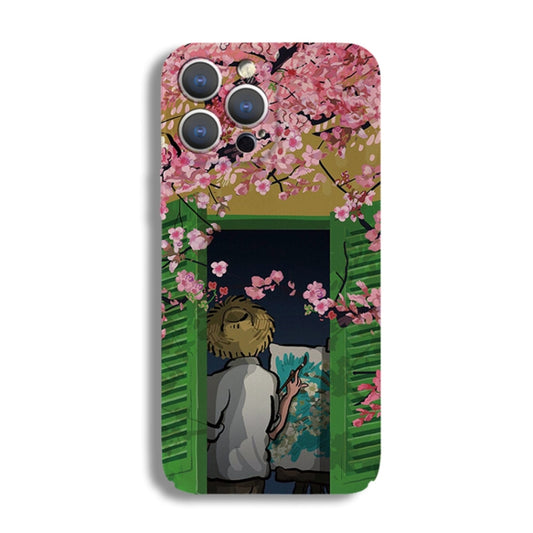For iPhone 12 Precise Hole Oil Painting Pattern PC Phone Case(Peach Blossom) - iPhone 12 / 12 Pro Cases by buy2fix | Online Shopping UK | buy2fix