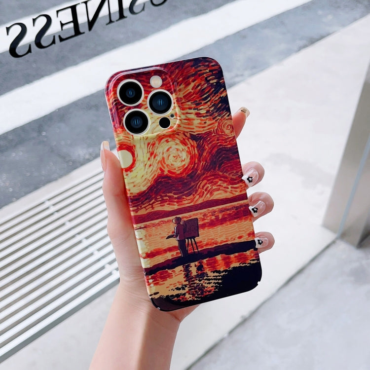 For iPhone 12 Precise Hole Oil Painting Pattern PC Phone Case(Sunset) - iPhone 12 / 12 Pro Cases by buy2fix | Online Shopping UK | buy2fix