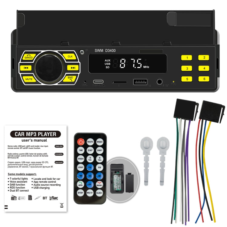 SWM D3400 Car Bluetooth MP3 Player Support Smart Voice Assistant / FM(Black) - Car MP3 & MP4 & MP5 by buy2fix | Online Shopping UK | buy2fix