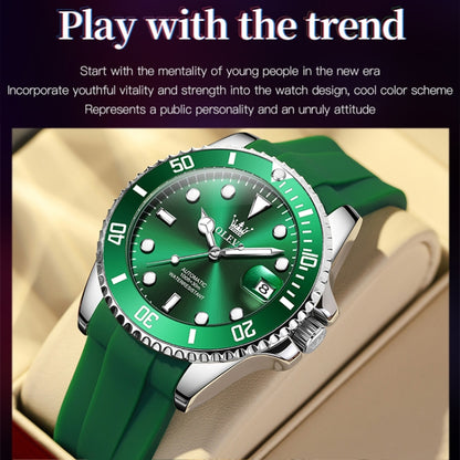 OLEVS 6650 Men Luminous Waterproof Silicone Strap Mechanical Watch(Green) - Silicone Strap Watches by OLEVS | Online Shopping UK | buy2fix