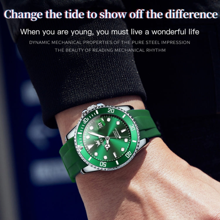 OLEVS 6650 Men Luminous Waterproof Silicone Strap Mechanical Watch(Green) - Silicone Strap Watches by OLEVS | Online Shopping UK | buy2fix
