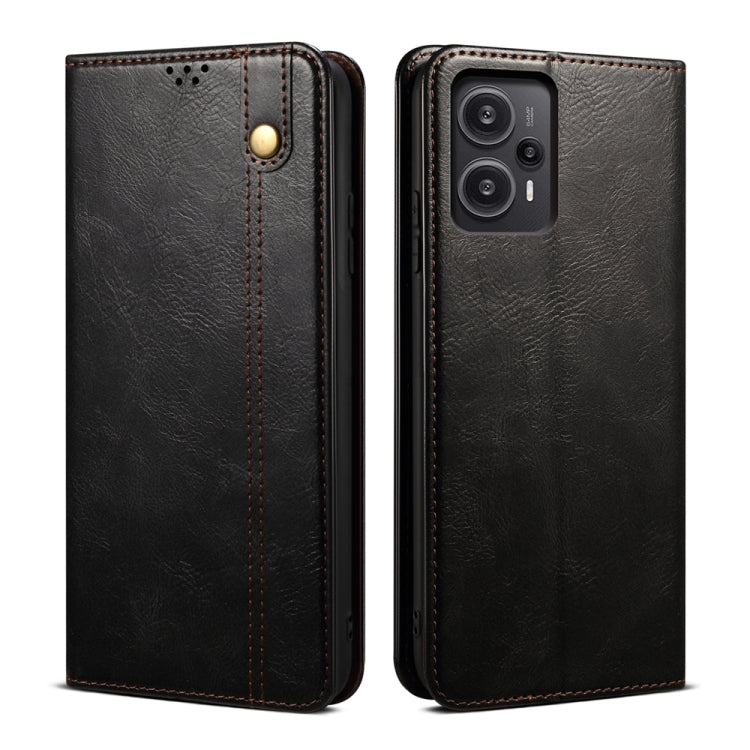 For Xiaomi Redmi Note 12 Turbo / Poco F5 Oil Wax Crazy Horse Texture Flip Leather Phone Case(Black) - Xiaomi Cases by buy2fix | Online Shopping UK | buy2fix