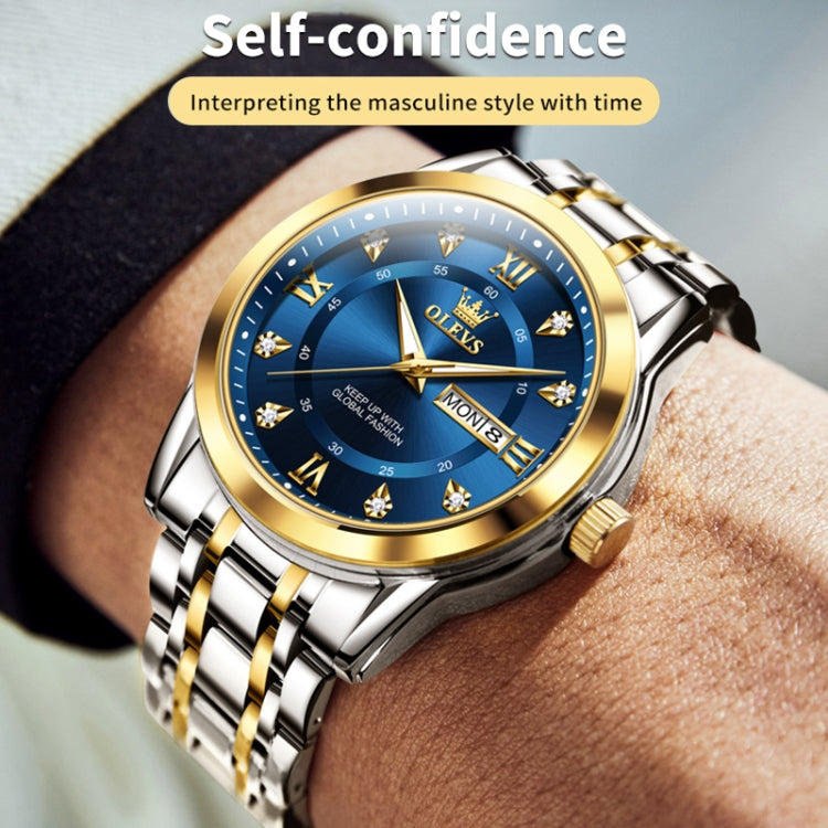 OLEVS 5513 Men Business Luminous Waterproof Quartz Watch(Blue + Gold) - Metal Strap Watches by OLEVS | Online Shopping UK | buy2fix
