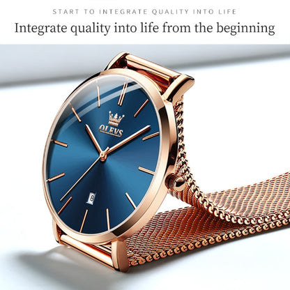 OLEVS 5869 Ladies Business Waterproof Steel Strap Quartz Watch(Blue + Rose Gold) - Metal Strap Watches by OLEVS | Online Shopping UK | buy2fix