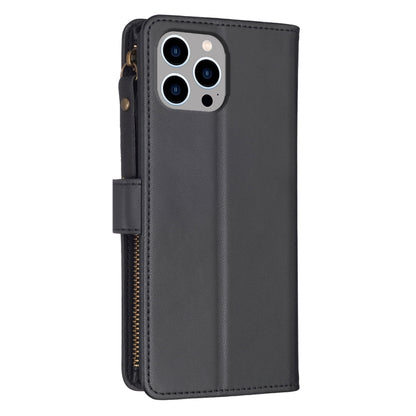 For iPhone 12 Pro Max 9 Card Slots Zipper Wallet Leather Flip Phone Case(Black) - iPhone 12 Pro Max Cases by buy2fix | Online Shopping UK | buy2fix