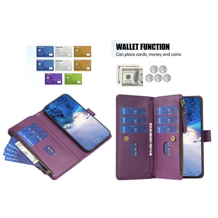 For Samsung Galaxy S23 Ultra 5G 9 Card Slots Zipper Wallet Leather Flip Phone Case(Dark Purple) - Galaxy S23 Ultra 5G Cases by buy2fix | Online Shopping UK | buy2fix