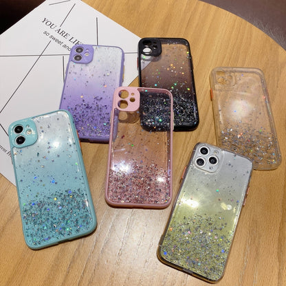 For iPhone 12 Starry Gradient Glitter Powder TPU Phone Case(Lake Green) - iPhone 12 / 12 Pro Cases by buy2fix | Online Shopping UK | buy2fix