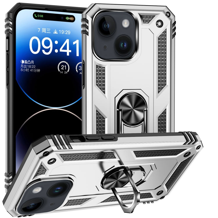 For iPhone 15 Plus Shockproof TPU + PC Phone Case with Holder(Silver) - iPhone 15 Plus Cases by buy2fix | Online Shopping UK | buy2fix