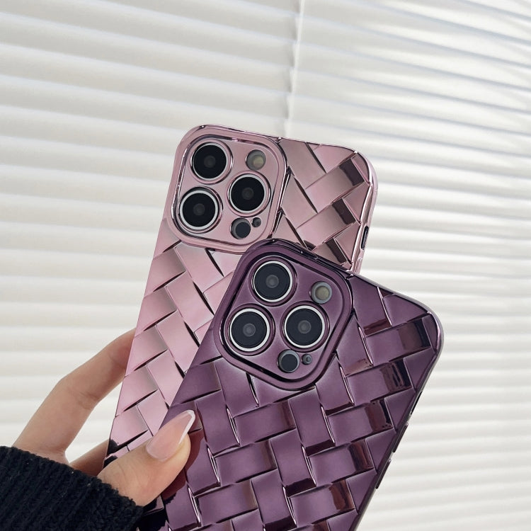 For iPhone 15 Pro Max Retro Weave Texture Electroplating Phone Case(Purple) - iPhone 15 Pro Max Cases by buy2fix | Online Shopping UK | buy2fix