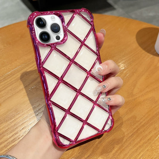 For iPhone 15 Pro Max 3D Diamond Lattice Laser Engraving Phone Case(Rose Red) - iPhone 15 Pro Max Cases by buy2fix | Online Shopping UK | buy2fix