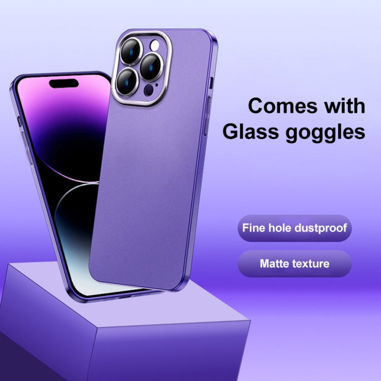 For iPhone 14 Frosted Metal Material Phone Case with Lens Protection(Purple) - iPhone 14 Cases by buy2fix | Online Shopping UK | buy2fix