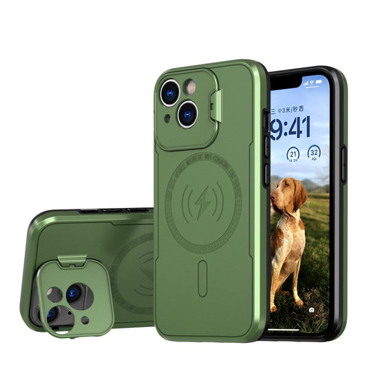 For iPhone 15 MagSafe Magnetic Invisible Camera Holder Phone Case(Green) - iPhone 15 Cases by buy2fix | Online Shopping UK | buy2fix