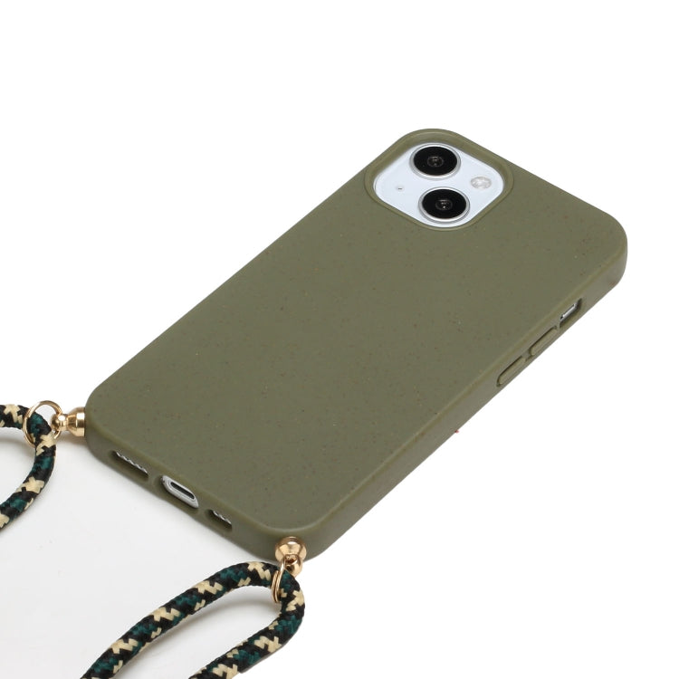 For iPhone 15 Plus Wheat Straw Material + TPU Phone Case with Lanyard(Army Green) - iPhone 15 Plus Cases by buy2fix | Online Shopping UK | buy2fix