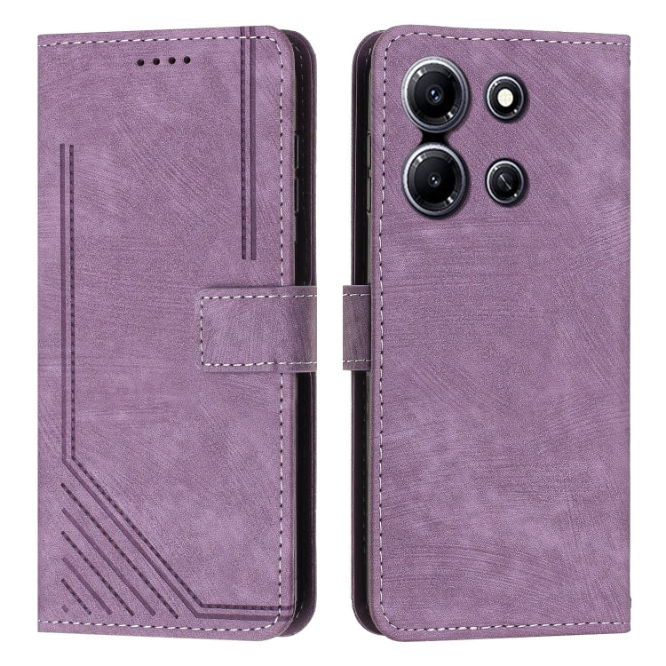 For Infinix Note 30i Skin Feel Stripe Pattern Leather Phone Case with Lanyard(Purple) - Infinix Cases by buy2fix | Online Shopping UK | buy2fix