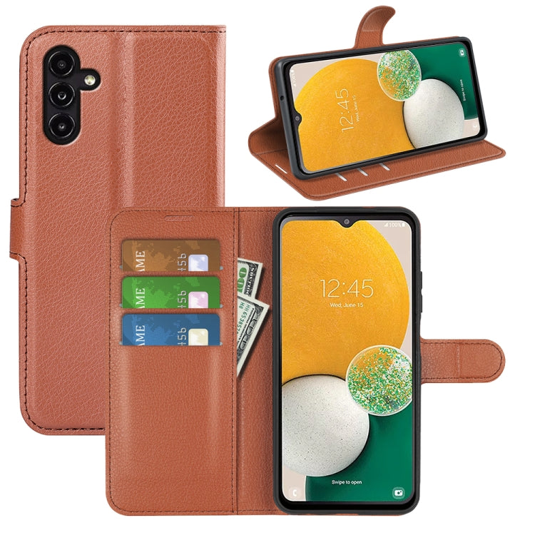 For Samsung Galaxy A14 5G Litchi Texture Horizontal Flip Phone Case with Holder(Brown) - Galaxy Phone Cases by buy2fix | Online Shopping UK | buy2fix