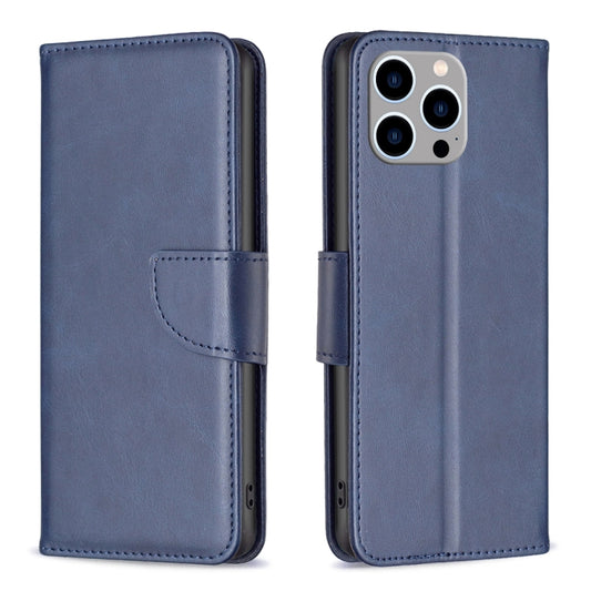 For iPhone 15 Pro Max Lambskin Texture Pure Color Flip Leather Phone Case(Blue) - iPhone 15 Pro Max Cases by buy2fix | Online Shopping UK | buy2fix