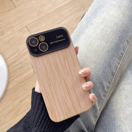 For iPhone 13 Wood Grain TPU Phone Case with Lens Film(Khaki) - iPhone 13 Cases by buy2fix | Online Shopping UK | buy2fix